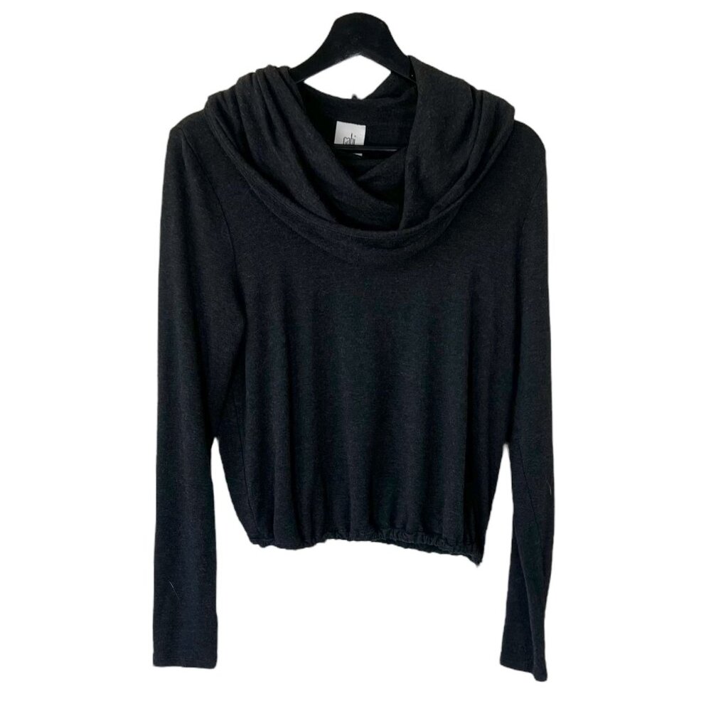 CAbi Recess Charcoal Grey Cowl Neck Hooded Long Sleeve Drawstring Top Medium